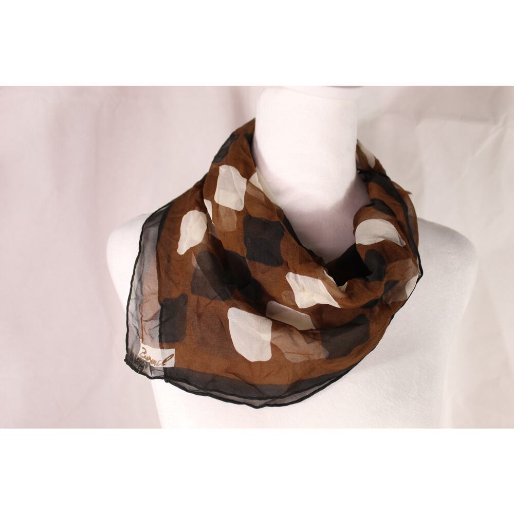 Vintage Burmel pocket square scarf 21"x 20.5" pattern brown white black SILK - Picture 3 of 8